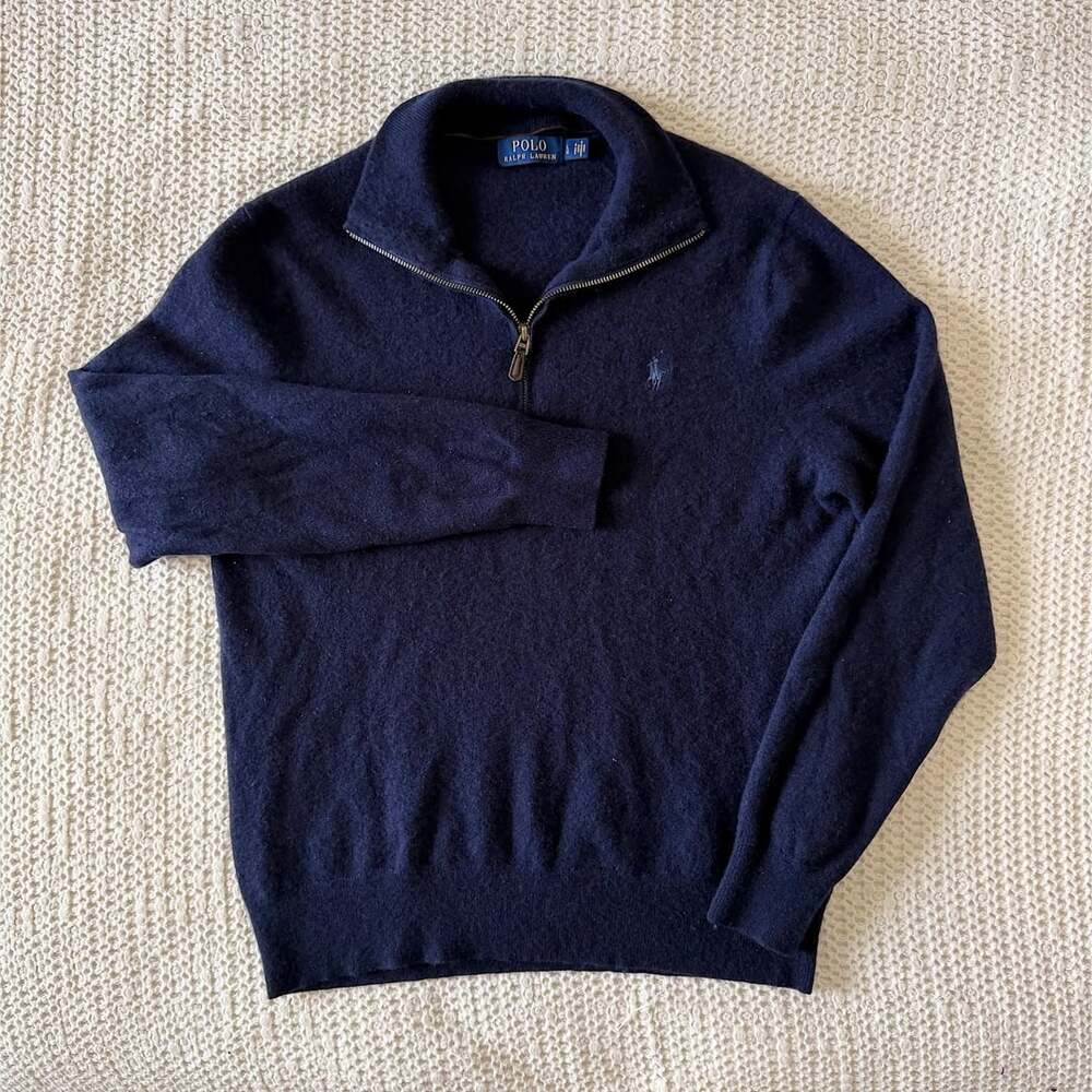 Polo Ralph Lauren 100% Wool Quarter Zip Sweater Navy Men's L $228